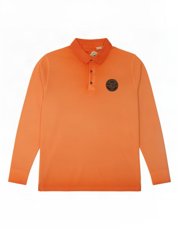 Roadsign Mens Graphic Long Sleeve Polo Shirt Large Orange Cotton