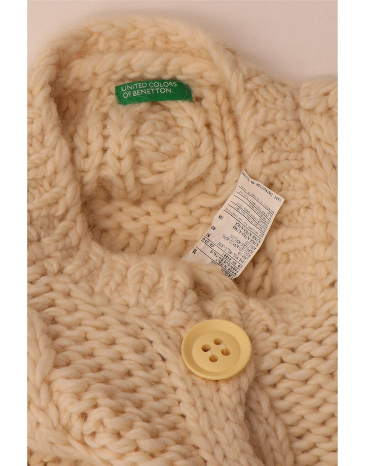 Benetton Womens Crop Cardigan Sweater UK 14 Medium Off White Uld
