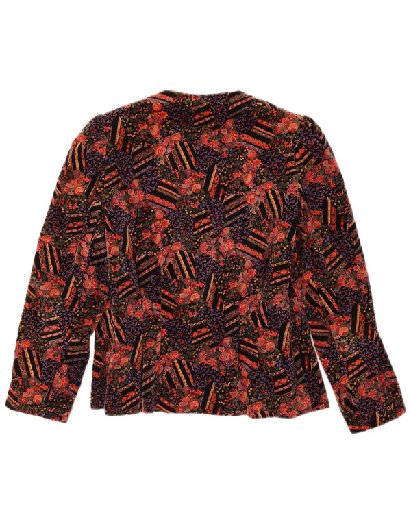 VINTAGE Dame 1-knap Velvet Blazer Jacket UK 14 Medium Red Floral