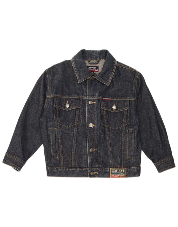 WPM Womens Crop 3/4 Sleeve Denim Jacket UK 10 Small Navy Blue Cotton