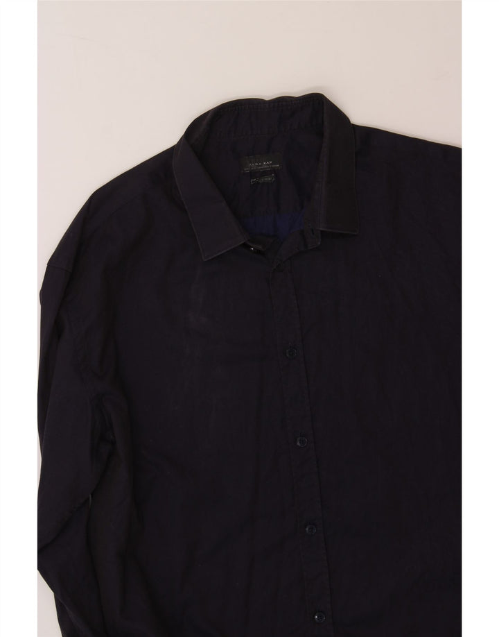 ZARA Mens Shirt Large Navy Blue Cotton Vintage Zara and Second-Hand Zara from Messina Hembry 