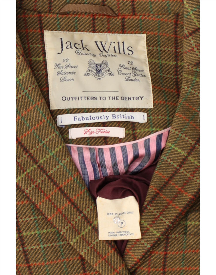 Jack Wills Dame 3 Button Blazer Jacket UK 12 Medium Green Check Wool