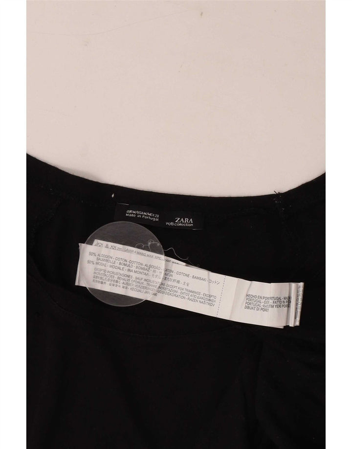 Zara Grafisk T-Shirt Top UK 12 Medium Sort Bomuld