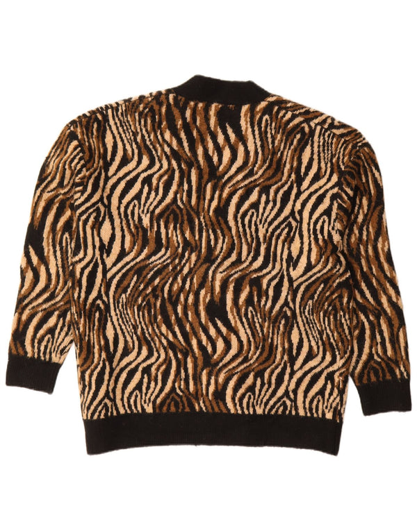 Zara Kvinders Oversized Cardigan Sweater UK 10 Small Brown Animal Print