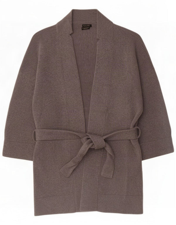 Massimo Dutti Dame Longline Cardigan Sweater UK 10 Small Grey Uld