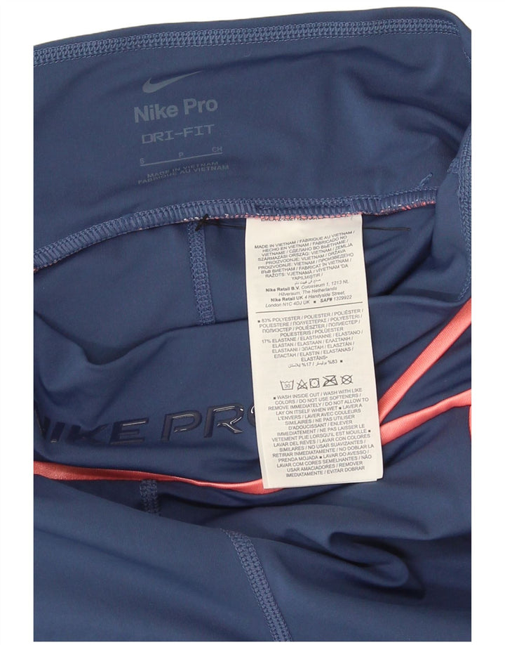 Nike Dame Dri Fit Grafiske Leggings UK 8 Small Navy Blue Polyester