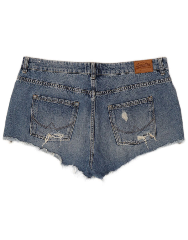 Superdry Womens Distressed Denim Shorts W32 Large Blue Floral Bomuld