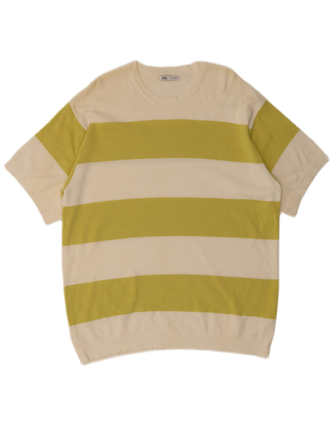 Zara Herre T-Shirt Top Large Off White Colourblock Bomuld