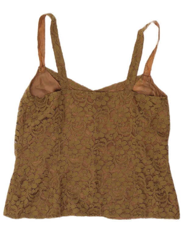 Vintage Dame Blonde Cami Top UK 10 Small Khaki Floral