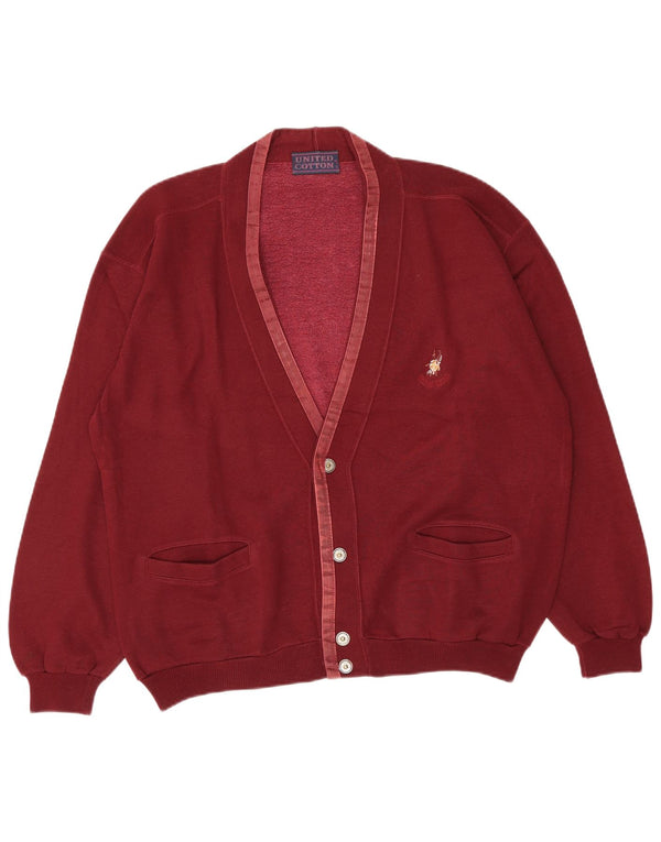 United Cotton Herre Cardigan Sweater Large Burgundy