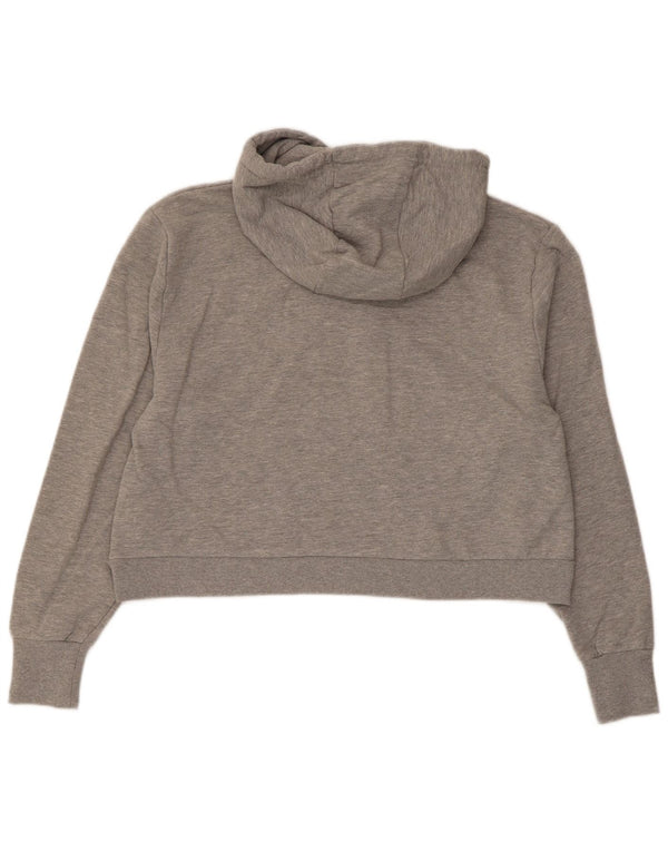 Ellesse Dame Oversized Grafisk Crop Hoodie Jumper UK 10 Small Grey Bomuld