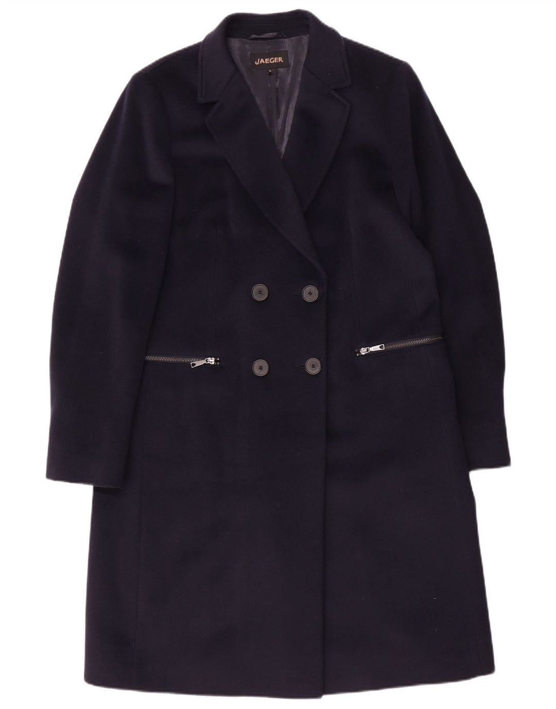 Jaeger Dame Oversized Double Breasted Coat UK 10 Small Navy Blue Wool