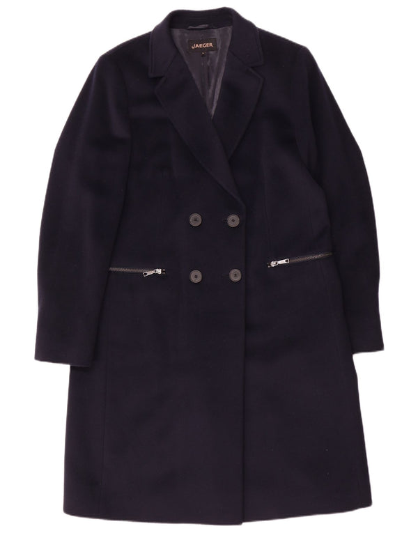 Jaeger Dame Oversized Double Breasted Coat UK 10 Small Navy Blue Wool