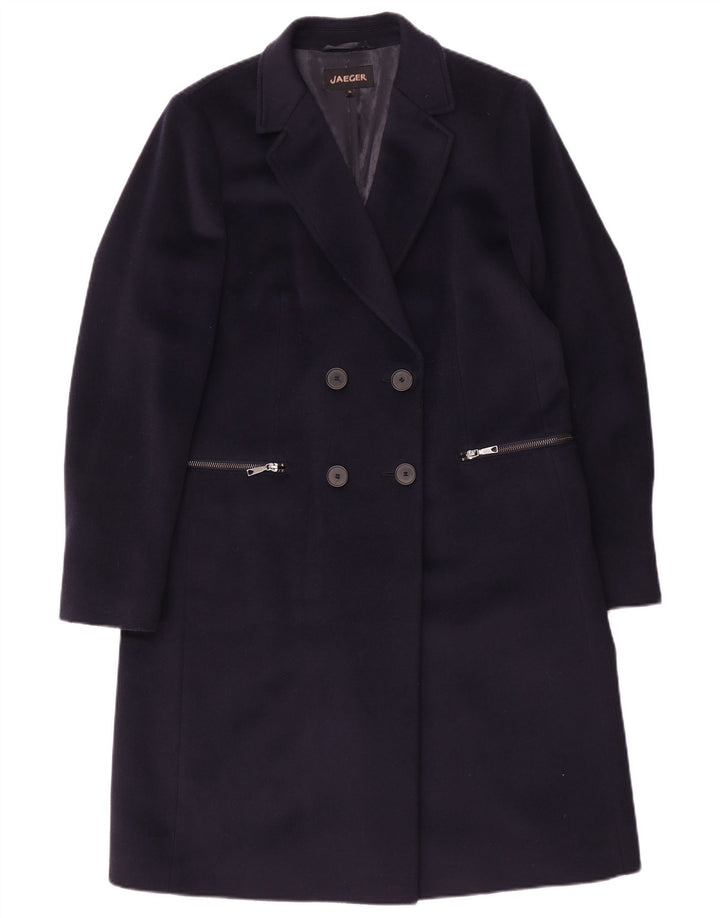 Jaeger Dame Oversized Double Breasted Coat UK 10 Small Navy Blue Wool