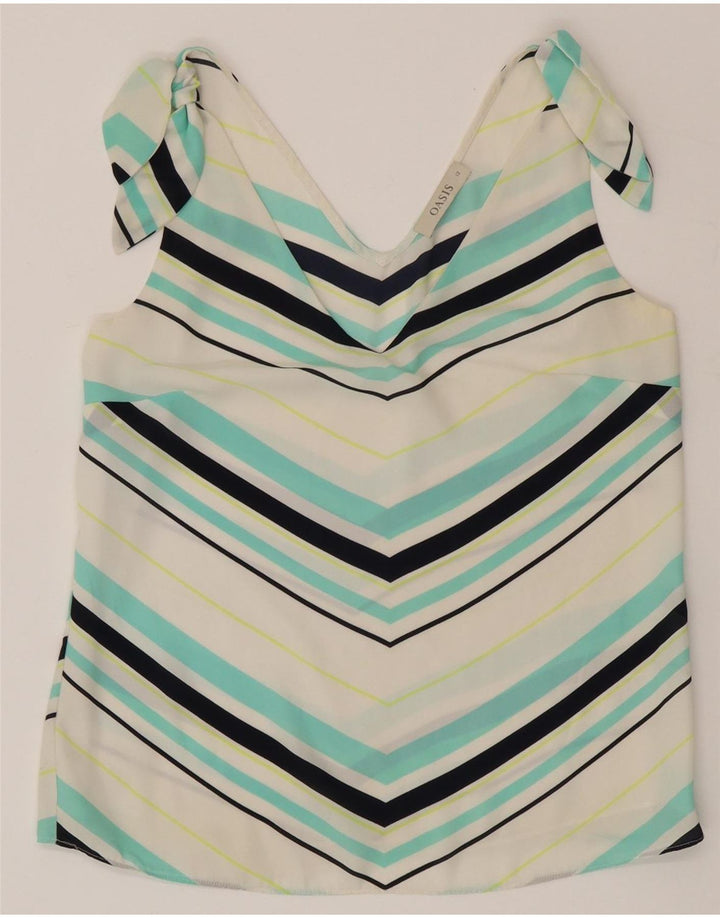 Oasis Dame ærmeløs bluse Top UK 12 Medium Hvid Stribet Polyester