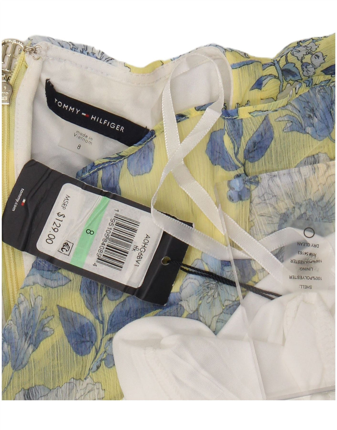 TOMMY HILFIGER A-line kjole til kvinder US 8 Medium Yellow Floral Polyester