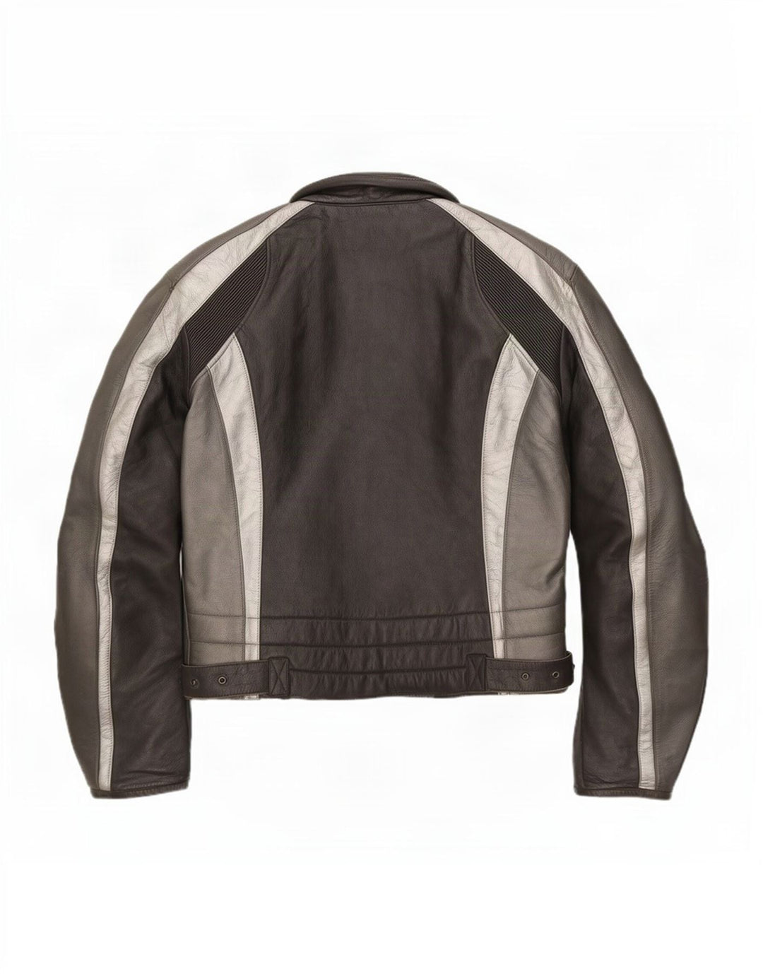 Vintage Herre Læder Racer Jakke IT 52 Stor Sort Colourblock