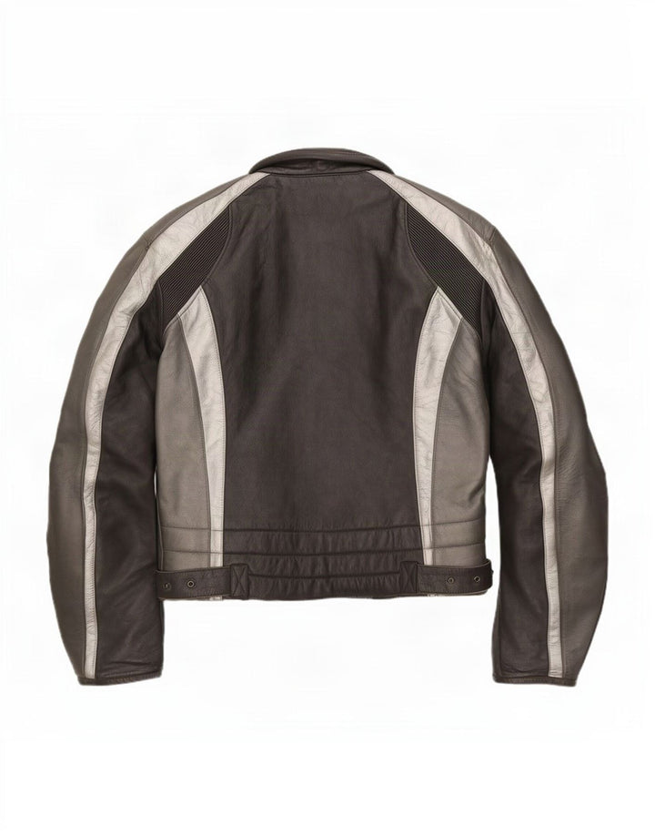 Vintage Herre Læder Racer Jakke IT 52 Stor Sort Colourblock