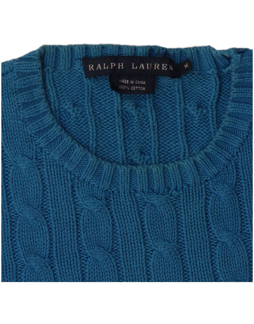 RALPH LAUREN Dame sweater med rund hals DK 12 Mellemblå bomuld