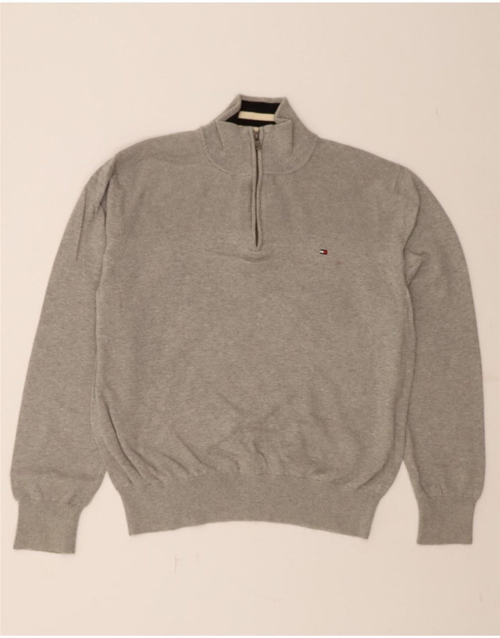 TOMMY HILFIGER Mens Zip Neck Jumper Sweater Large Grey Cotton Vintage Tommy Hilfiger and Second-Hand Tommy Hilfiger from Messina Hembry 