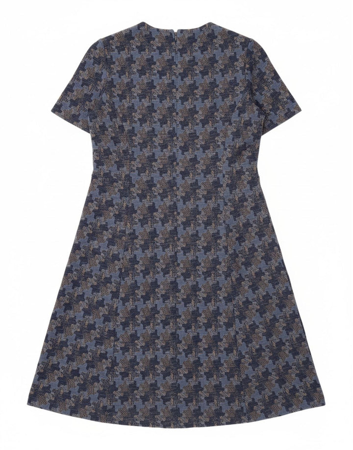 VINTAGE Womens Abstract Pattern A-Line Dress UK 14 Medium Navy Blue