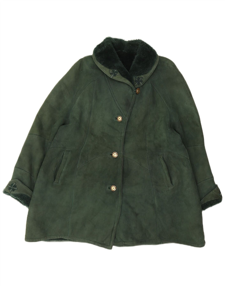 Shearling Dame Oversized Frakke IT 44 Medium Grøn