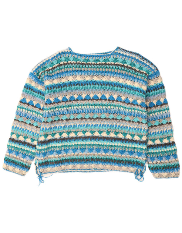 Vintage dame sweater med rund hals, UK 18 XL blå stribet