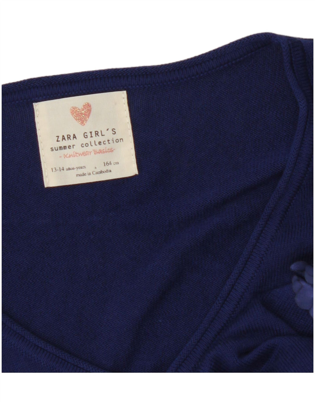 ZARA Girls Crop Cardigan Sweater 13-14 år Navy Blue Floral