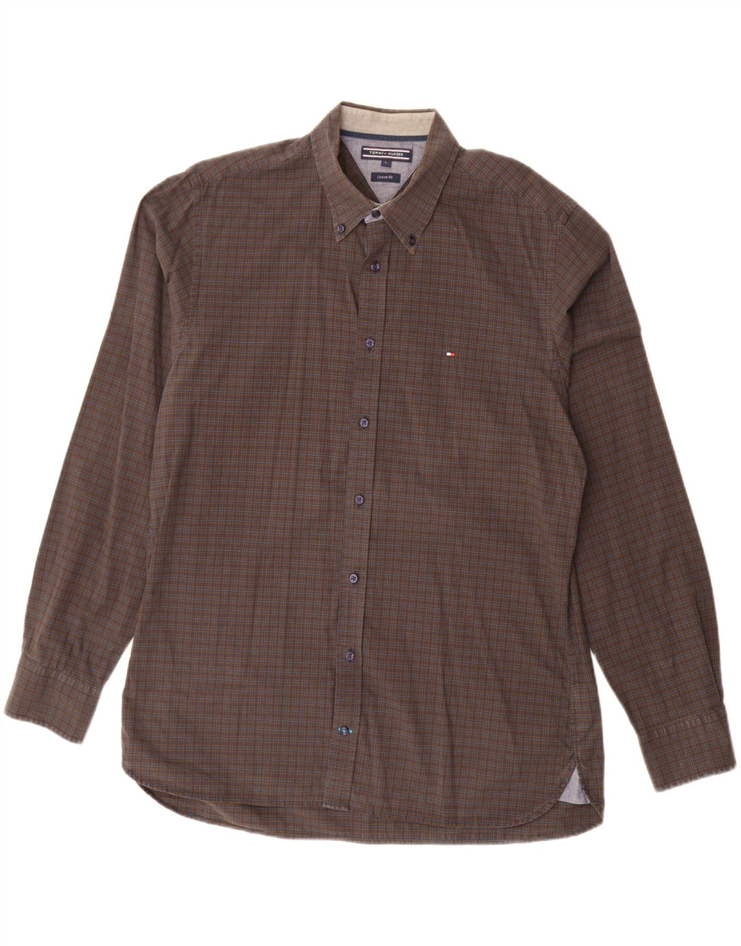Tommy Hilfiger Herre Custom Fit skjorte Stor brun ternet bomuld