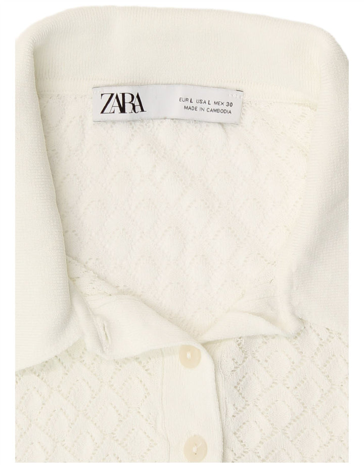 Zara Dame Se Through Crop Top Langærmet UK 14 Large White