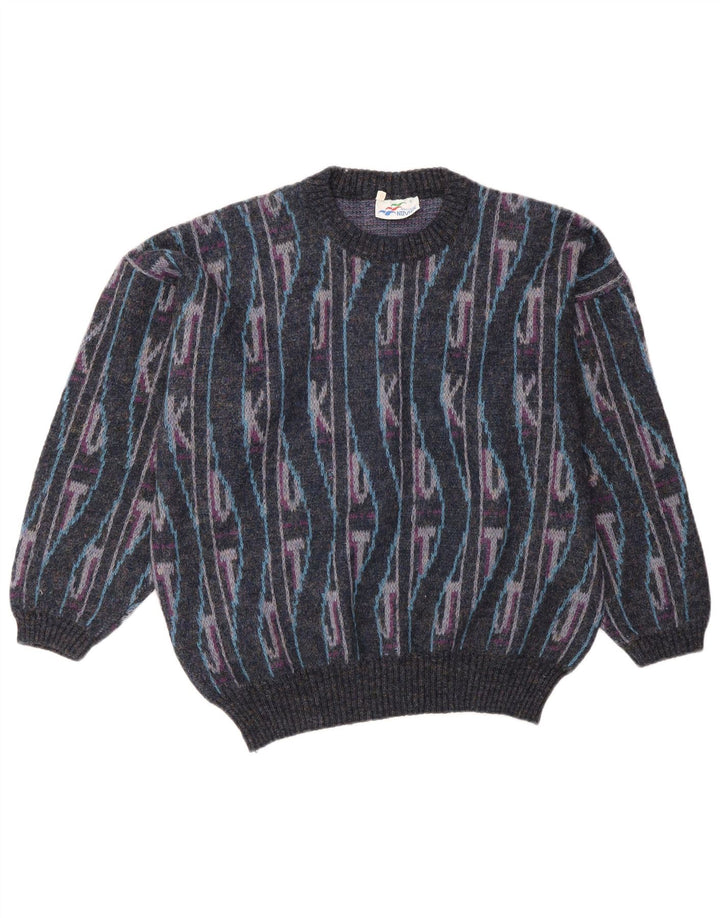 Vintage Herre Crew Neck Jumper Sweater IT 50 Medium Flerfarvet Geometrisk