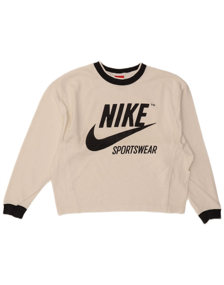 Nike Dame Grafisk Oversized Sweatshirt Jumper UK 6 XS Hvid Colourblock