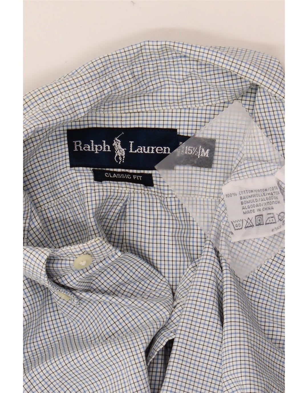 RALPH LAUREN Herreskjorte str. 15 1/2 Medium Blue Gingham Cotton