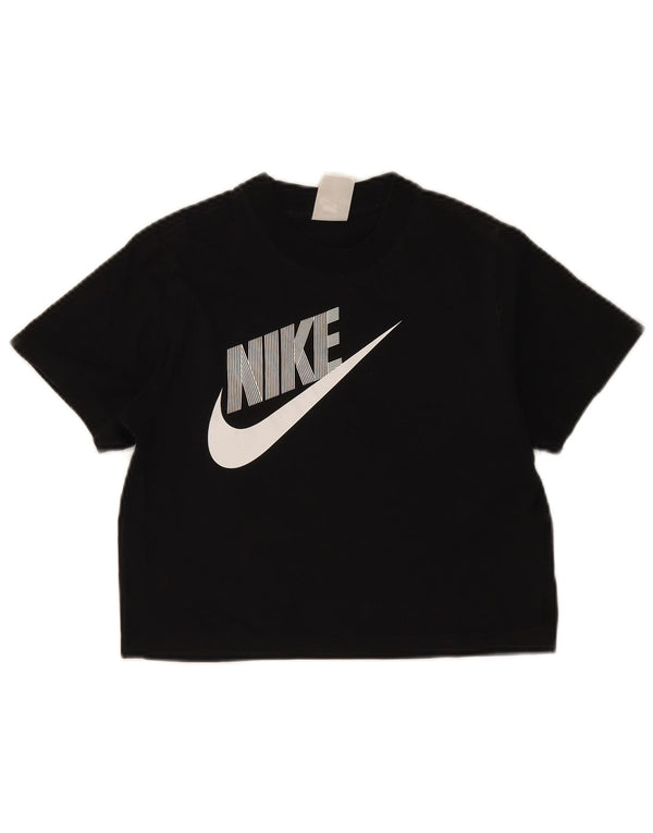 Nike Girls Graphic T-Shirt Top 8-9 Years Small Black Cotton