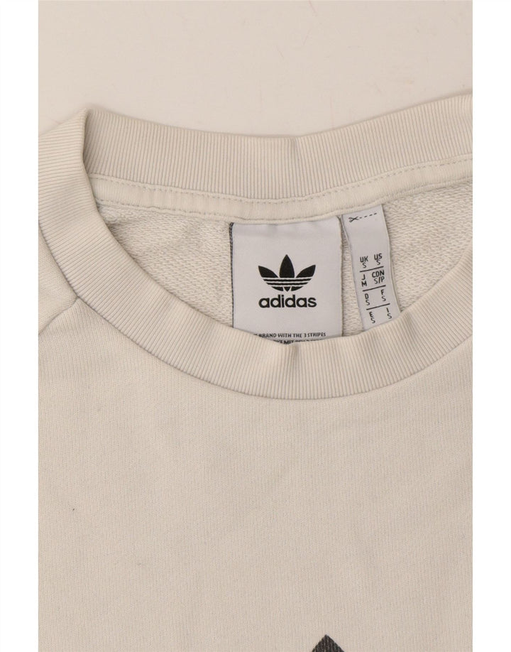ADIDAS Mens Graphic Sweatshirt Jumper Small White Cotton Vintage Adidas and Second-Hand Adidas from Messina Hembry 