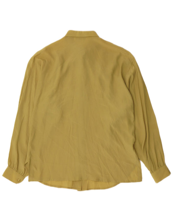 Vintage dameskjorte bluse UK 16 Large Khaki Silk