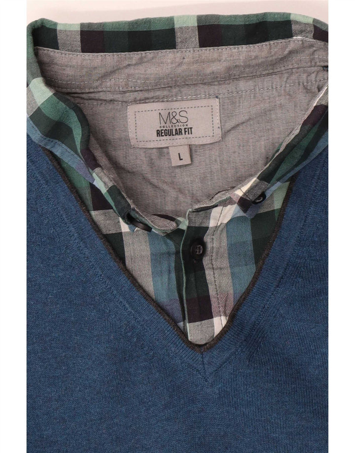 Marks & Spencer Herre Regular Fit Polo Neck Jumper Sweater Large Blue