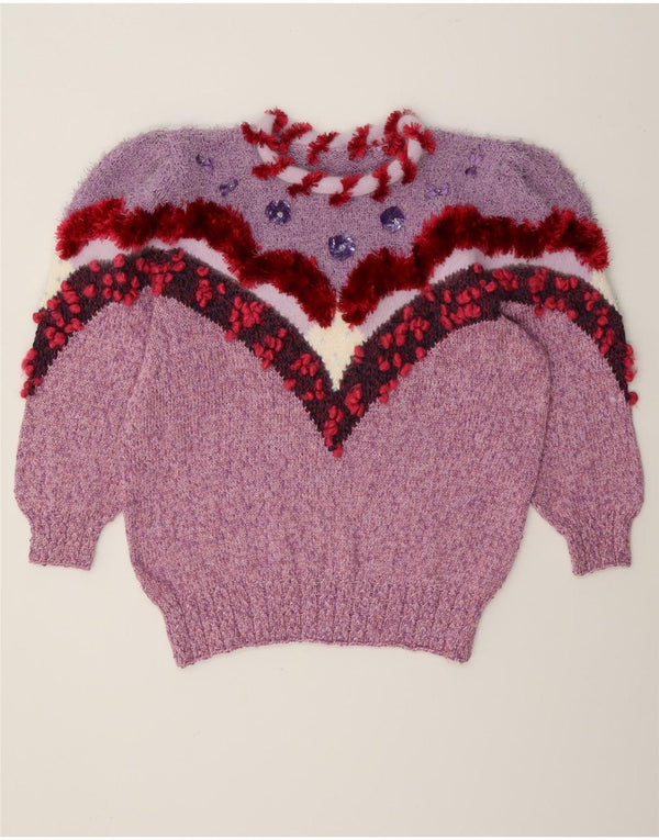 Vintage dame sweater med rund hals DK 14 medium lilla nyhed
