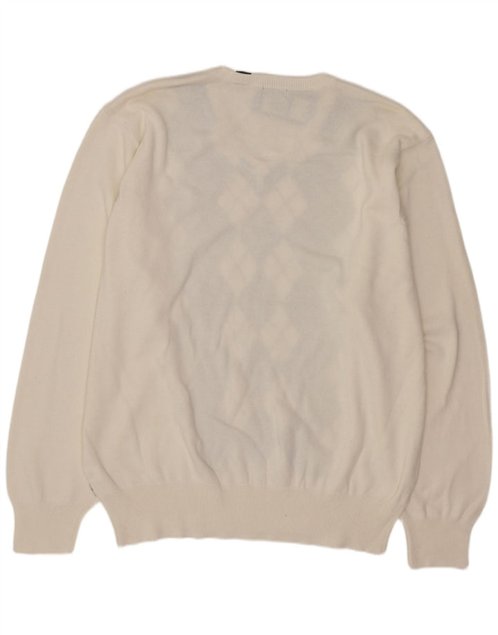 Izod Herre V-hals sweater XL Hvid Argyle/Diamant Bomuld