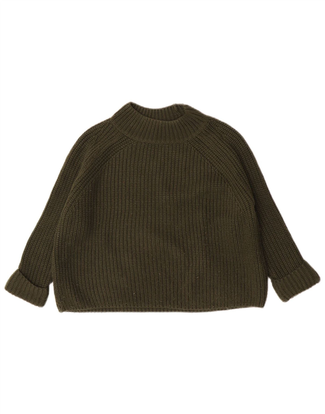 Topshop Womens Crop Oversized Turtle Neck Jumper Sweater UK 6 XS Khaki