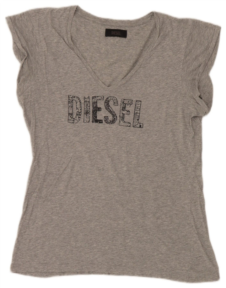 Diesel Dame Grafisk T-Shirt Top UK 16 Stor Grå