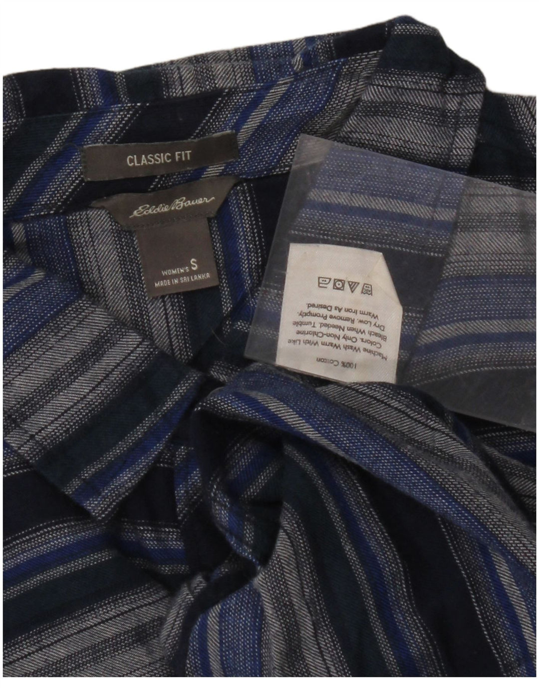EDDIE BAUER Dame Classic Fit Flannel Shirt UK 10 Small Navy Blue Striped