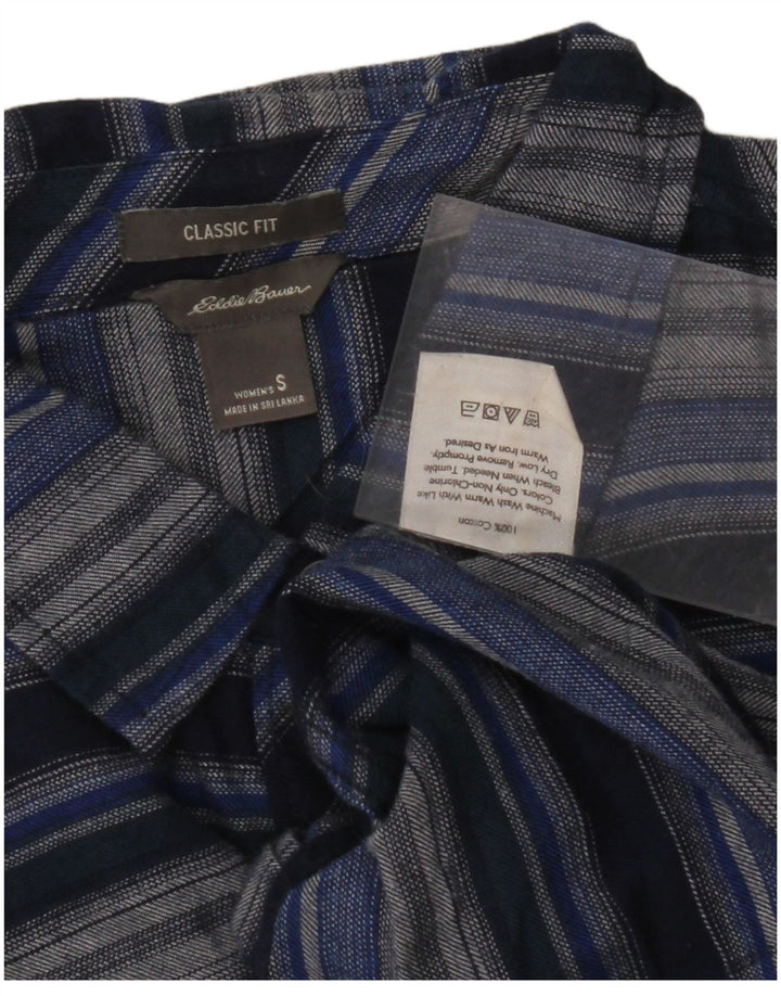EDDIE BAUER Dame Classic Fit Flannel Shirt UK 10 Small Navy Blue Striped