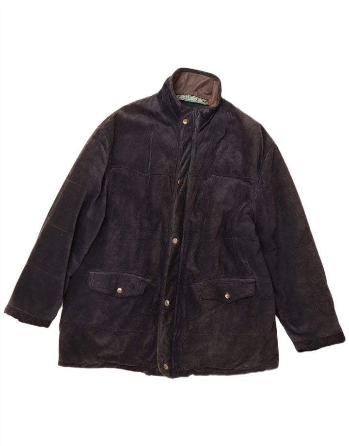 Vintage herre ruskind vindjakke IT 52 XL marineblåt læder