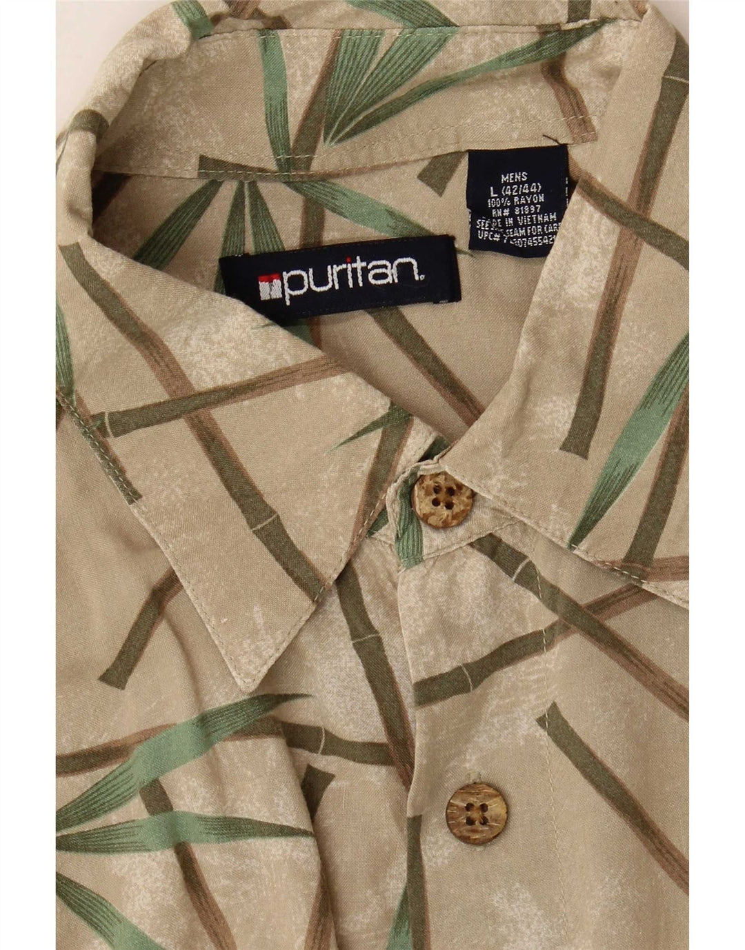 Puritan Herre abstrakt mønster kortærmet skjorte størrelse 42/44 Large Beige