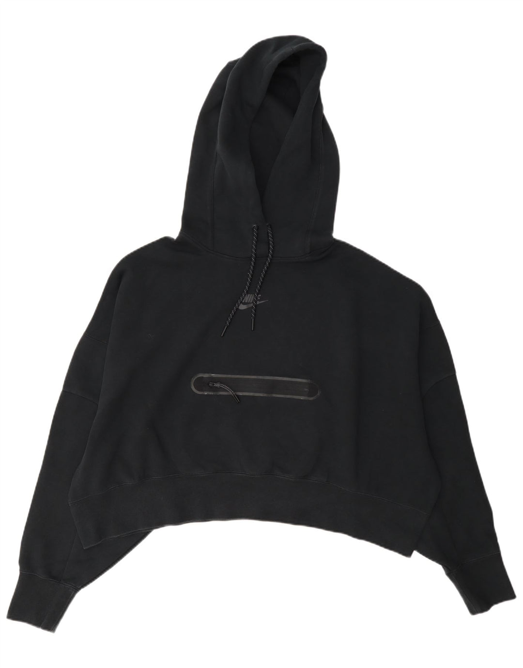 Nike Dame Crop Oversized Hoodie Jumper UK 14 Medium Sort Bomuld
