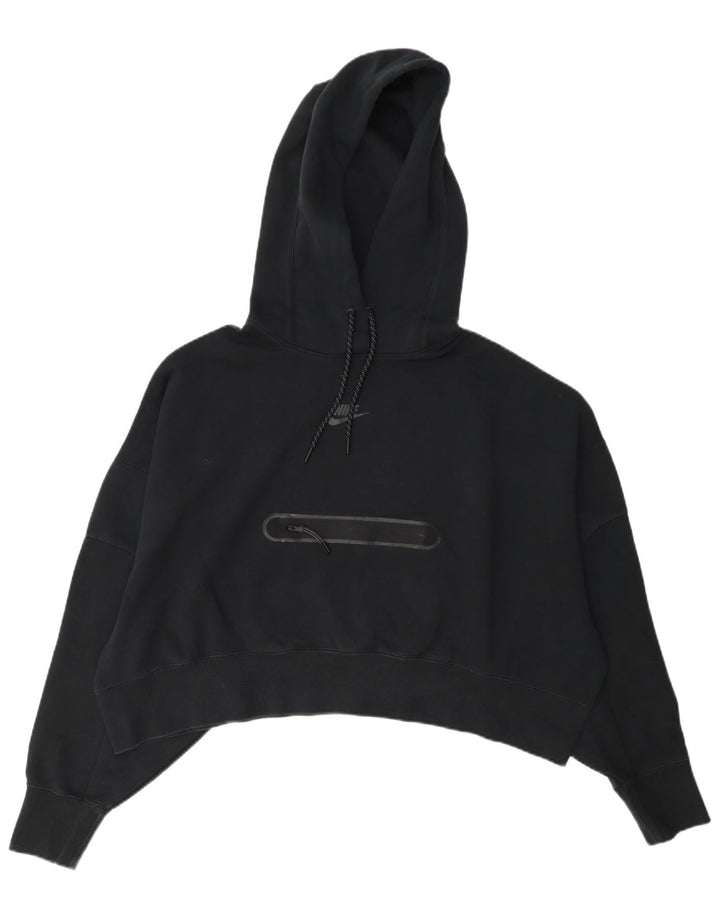 Nike Dame Crop Oversized Hoodie Jumper UK 14 Medium Sort Bomuld
