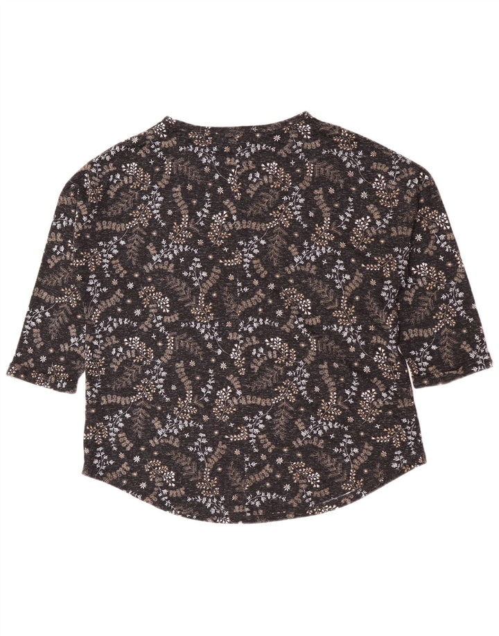 Marks & Spencer Dame Top 3/4 ærmer UK 16 Large Black Floral Polyester