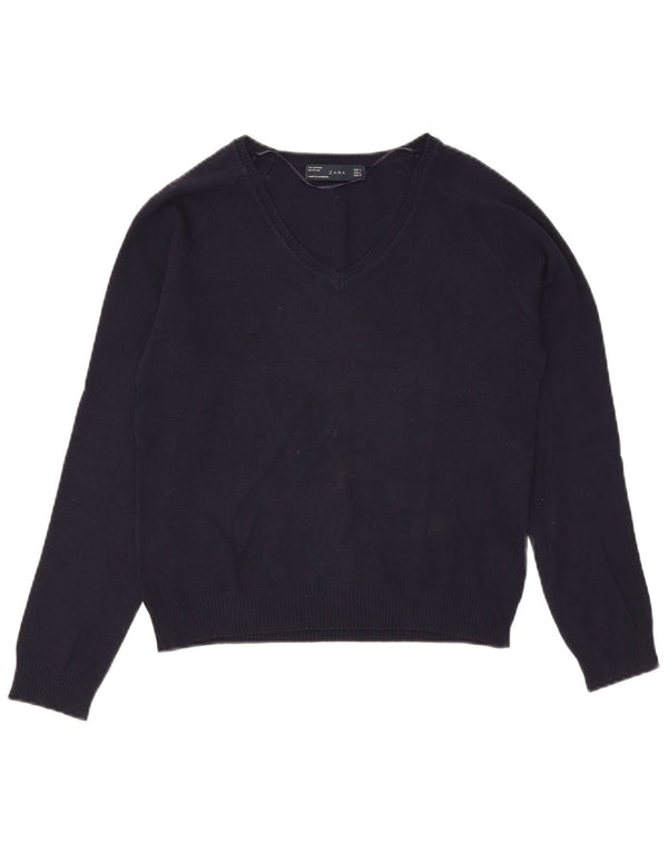 Zara Dame V-hals sweater UK 14 Stor marineblå bomuld