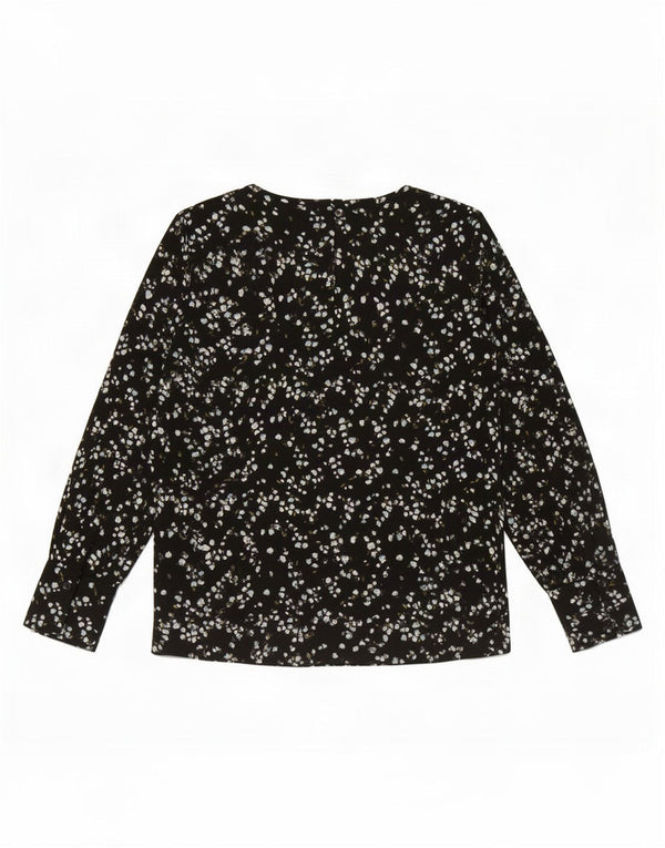Marks & Spencer Dame Langærmet Bluse Top UK 8 Small Black Floral